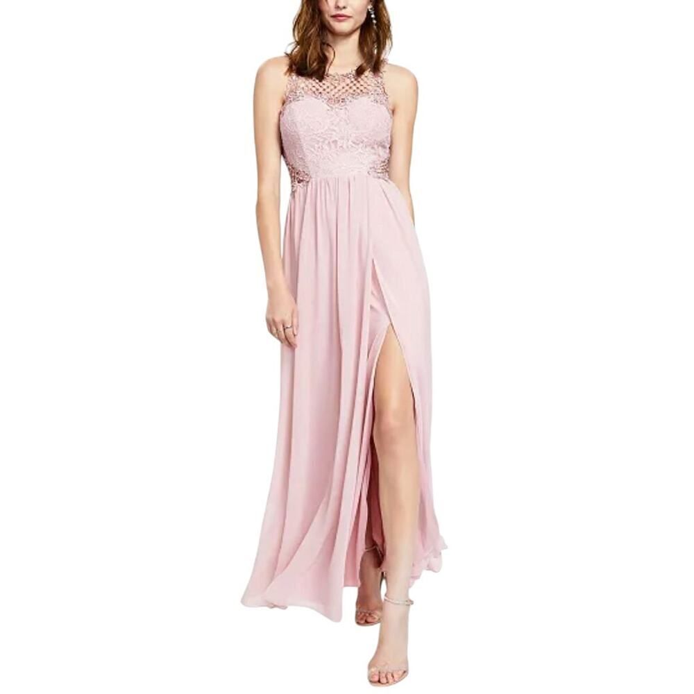 City Studios Juniors' Embellished Illusion Tulip Gown Pink Maxi Dress Size 5